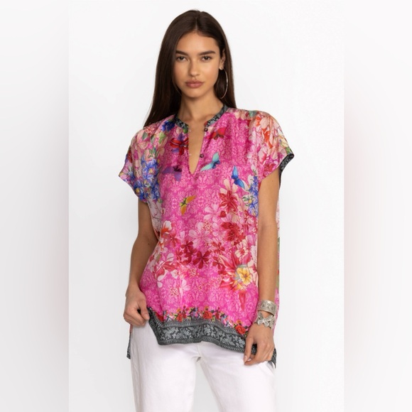 Johnny Was Tops - Johnny Was Boquet Frame Parade Blouse Silk Butterflies